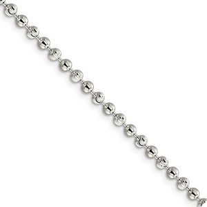 Sterling Silver 3mm Fancy Bead Chain Anklet, 10 Inch